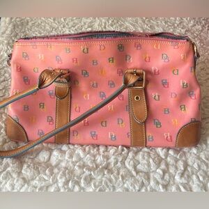Dooney & Bourke Pink and Brown Satchel with Leather Trim